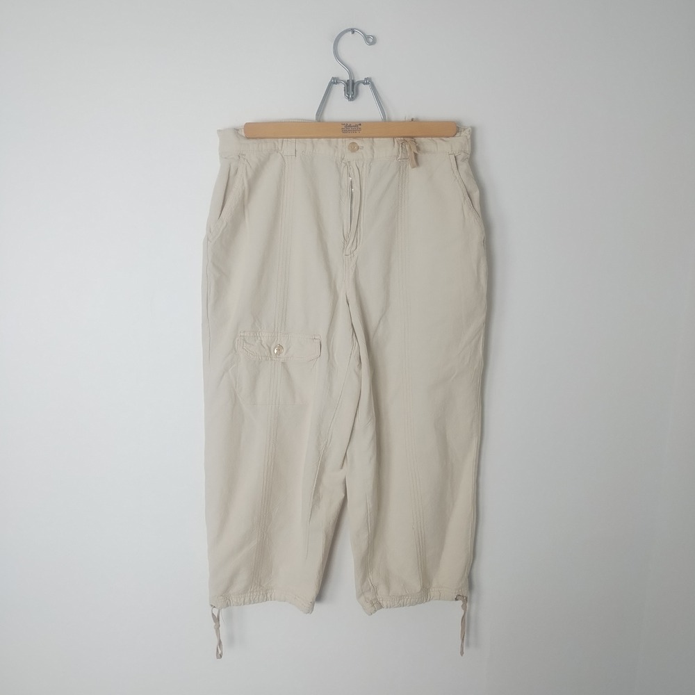 Pappagallo Cotton Cargo Capri Pants Womens Large Beige Lagenlook Minimalist
